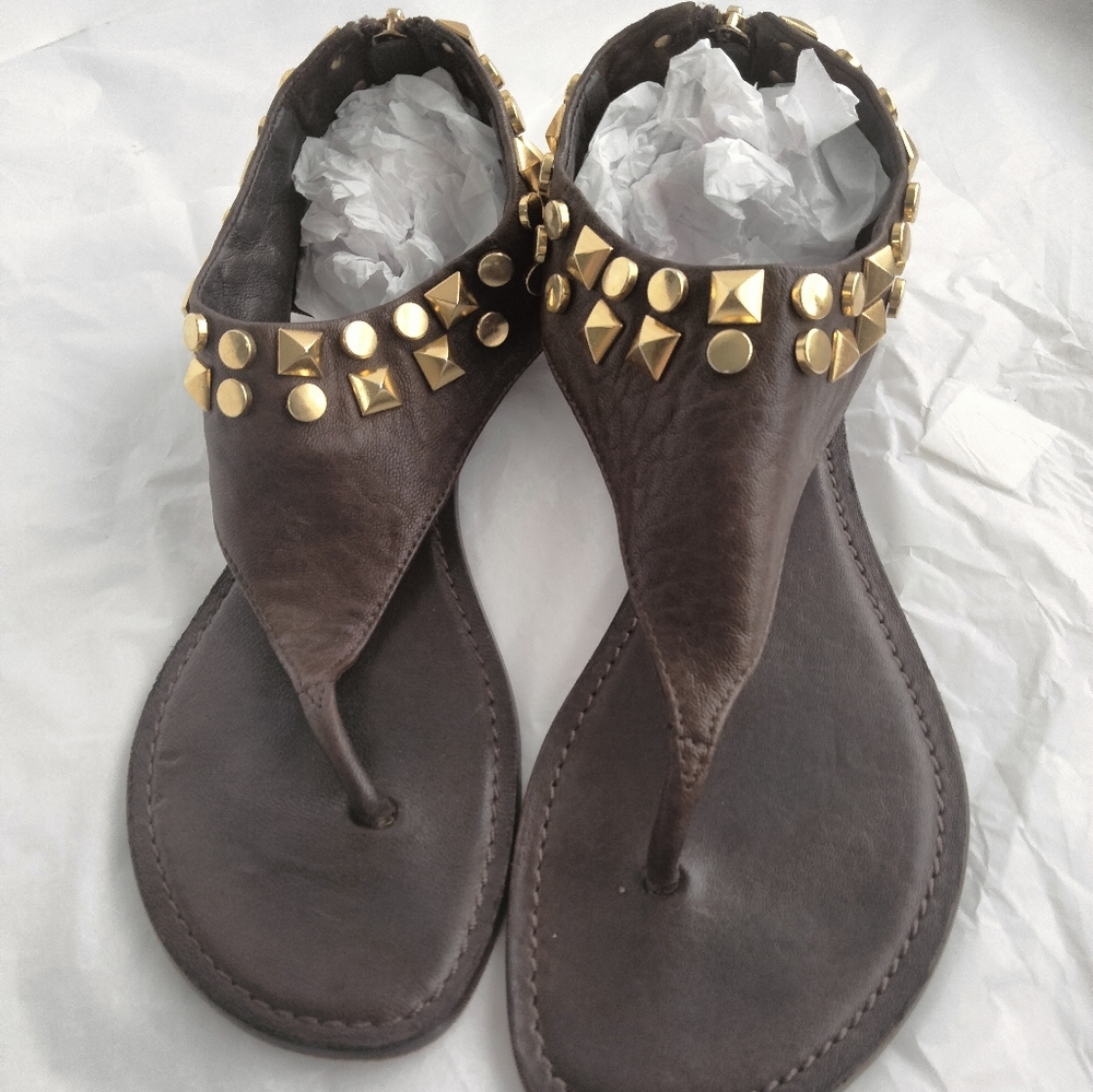 Tory Burch brown gladiator gold stud sandal size 7.5M